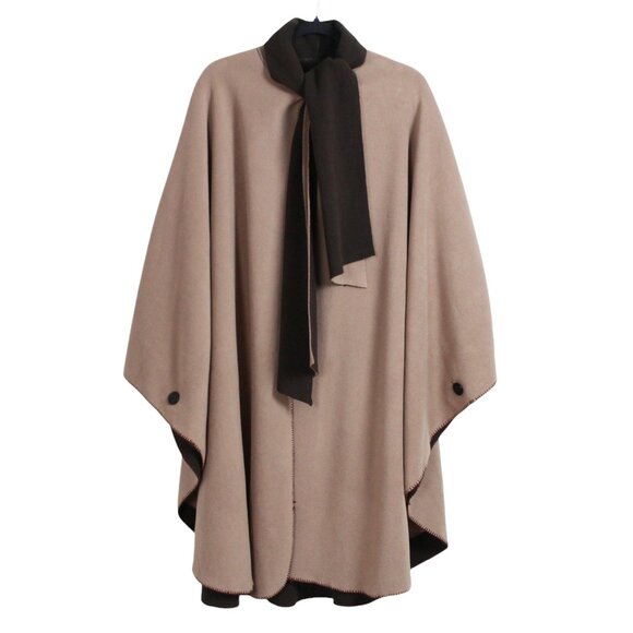 Brown Beige Reversible Poncho Cape - Picture 11 of 14